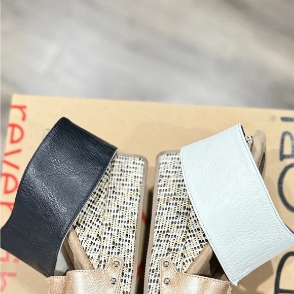 Stylish Black and White Sandals Modzori Reversibles style 191303 wedge - Picture 2 of 6